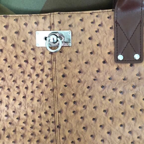 Braciano Caramel Faux Ostrich Textured Tote Bag Purse - Picture 2 of 6